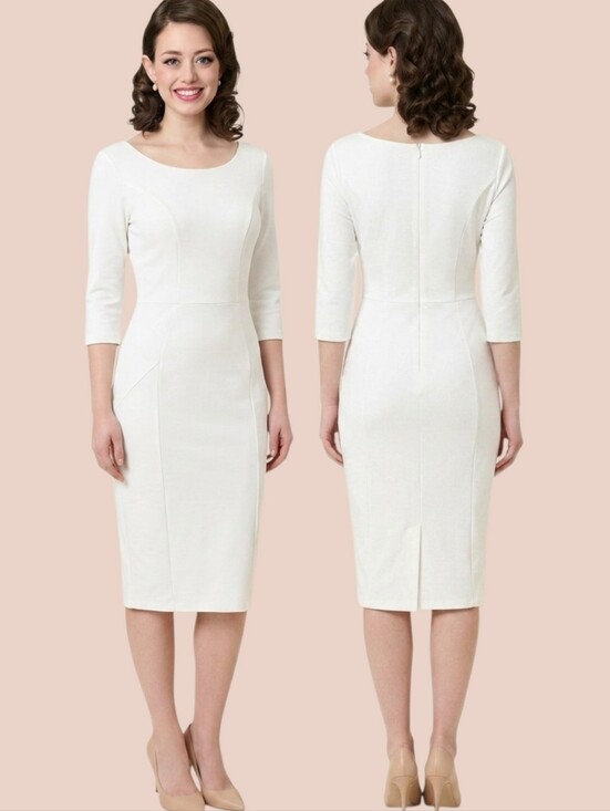Unique Vintage Dresses & Skirts - UNIQUE VINTAGE Ivory Princess Seam Pencil Dress - Size M